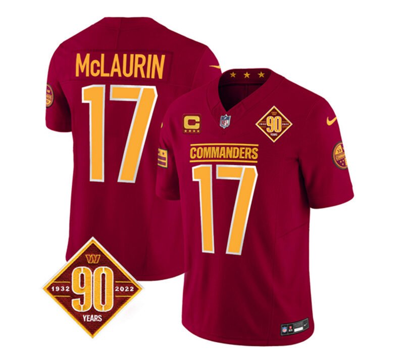 Burgundy Washington Commanders #17 Terry McLaurin 2023 F.U.S.E. With 4-Star C Patch 90th Anniversary Vapor Limited Stitched Football Jersey - WAC104
