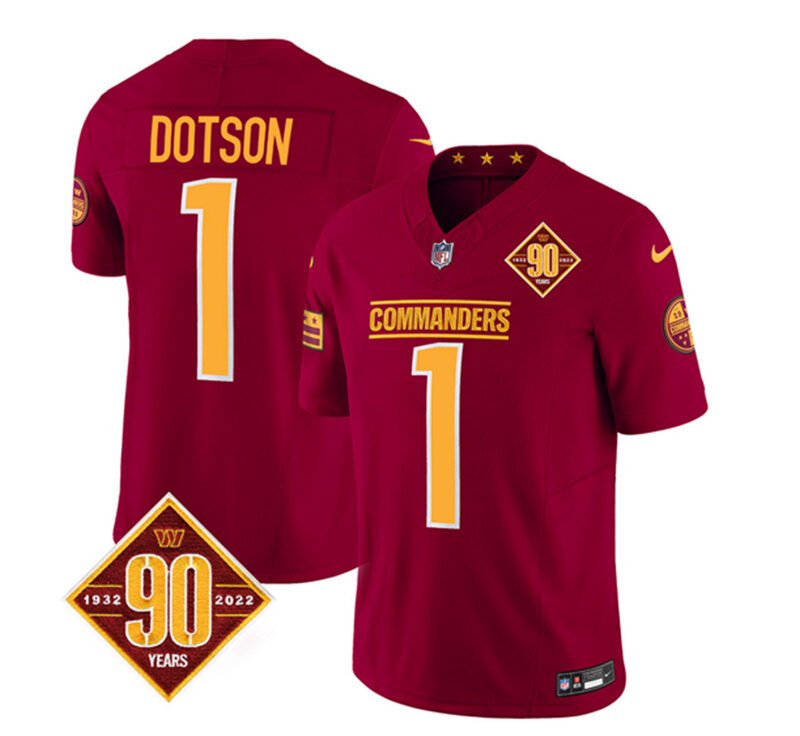 Burgundy Washington Commanders #1 Jahan Dotson 2023 F.U.S.E. 90th Anniversary Vapor Limited Stitched Football Jersey - WAC58