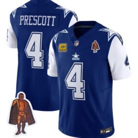 Navy Dallas Cowboys #4 Dak Prescott 2023 F.U.S.E. With Walter Payton Patch And 4-star C Patch Vapor Limited Stitched Football Jersey - DLC482
