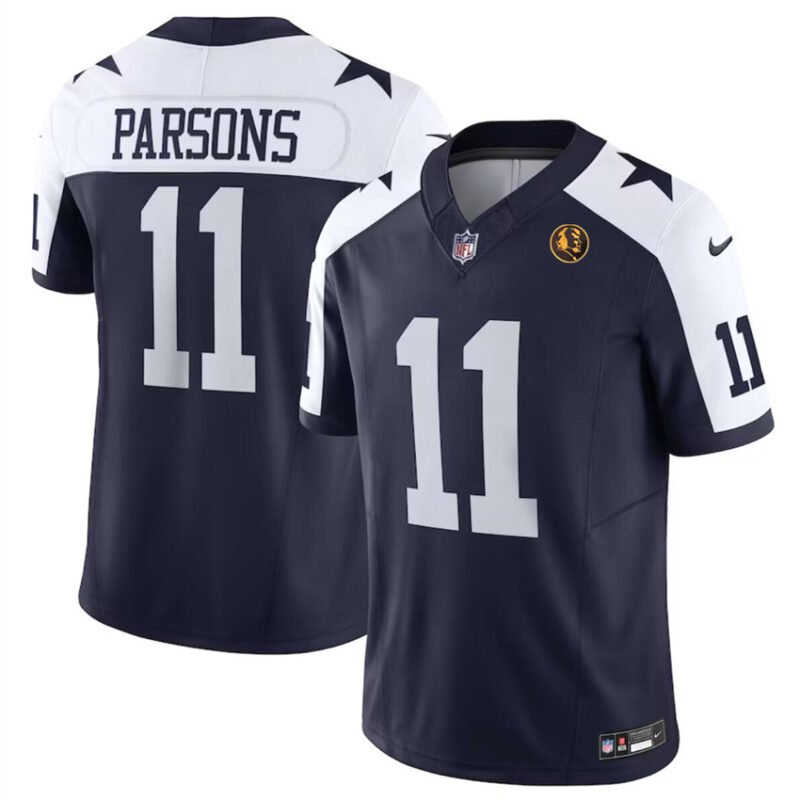 Navy Dallas Cowboys #11 Micah Parsons 2023 F.U.S.E. With John Madden Patch Thanksgiving Vapor Limited Stitched Football Jersey - DLC278