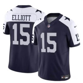 Navy/White Dallas Cowboys #15 Ezekiel Elliott 2023 F.U.S.E Thanksgiving Vapor Limited Stitched Football Jersey - DLC429