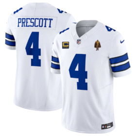 White Dallas Cowboys #4 Dak Prescott  2025 F.U.S.E. With 4-star C Patch And Walter Payton Patch Vapor Limited Stitched Football Jersey - DLC245