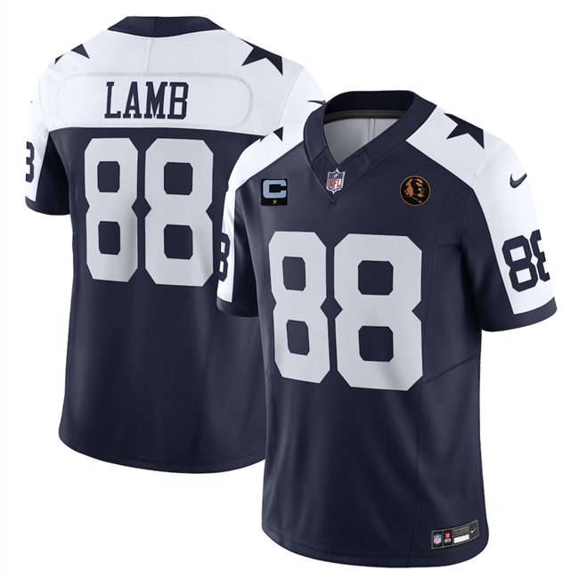 Navy Dallas Cowboys #88 CeeDee Lamb 2025 F.U.S.E. With John Madden Patch And 1-Star C Patch Thanksgiving Vapor Limited Stitched Football Jersey - DLC30