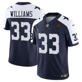 Navy Dallas Cowboys #33 Javonte Williams 2023 F.U.S.E. With John Madden Patch Thanksgiving Vapor Limited Stitched Football Jersey - DLC390
