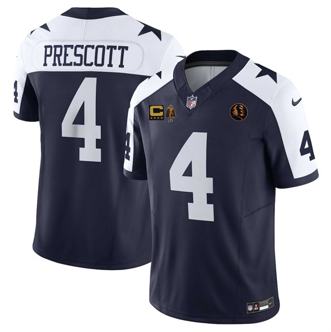 Navy Dallas Cowboys #4 Dak Prescott 2025 F.U.S.E. With John Madden Patch, Walter Payton Patch And 4-Star C Patch Thanksgiving Vapor Limited Stitched Football Jersey - DLC405