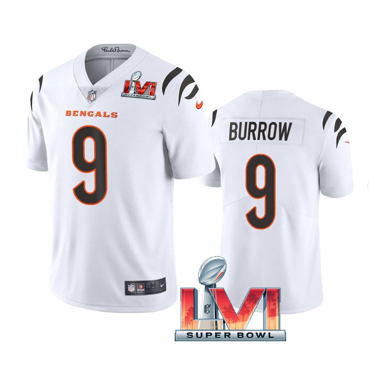 White Cincinnati Bengals #9 Joe Burrow 2022 Super Bowl LVI Vapor Limited Stitched Jersey - CCB183
