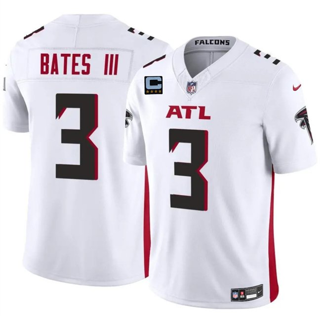 White Atlanta Falcons #3 Jesse Bates III 2025 F.U.S.E With 4-Star C Patch Vapor Untouchable Limited Stitched Football Jersey - AFJ103