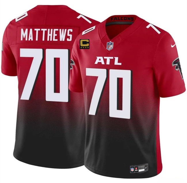 Red/Black Atlanta Falcons #70 Jake Matthews 2025 F.U.S.E With 4-Star C Patch Vapor Untouchable Limited Stitched Football Jersey - AFJ142