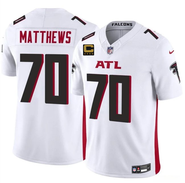 White Atlanta Falcons #70 Jake Matthews 2025 F.U.S.E With 4-Star C Patch Vapor Untouchable Limited Stitched Football Jersey - AFJ89