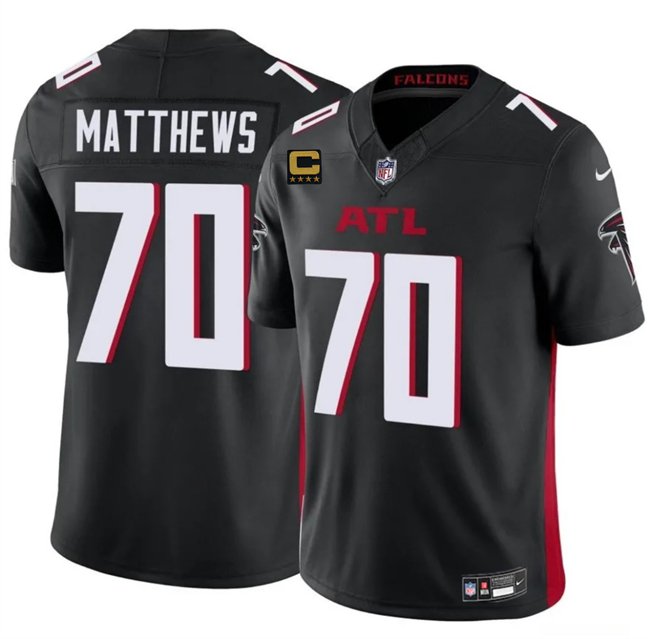 Black Atlanta Falcons #70 Jake Matthews 2025 F.U.S.E With 4-Star C Patch Vapor Untouchable Limited Stitched Football Jersey - AFJ260