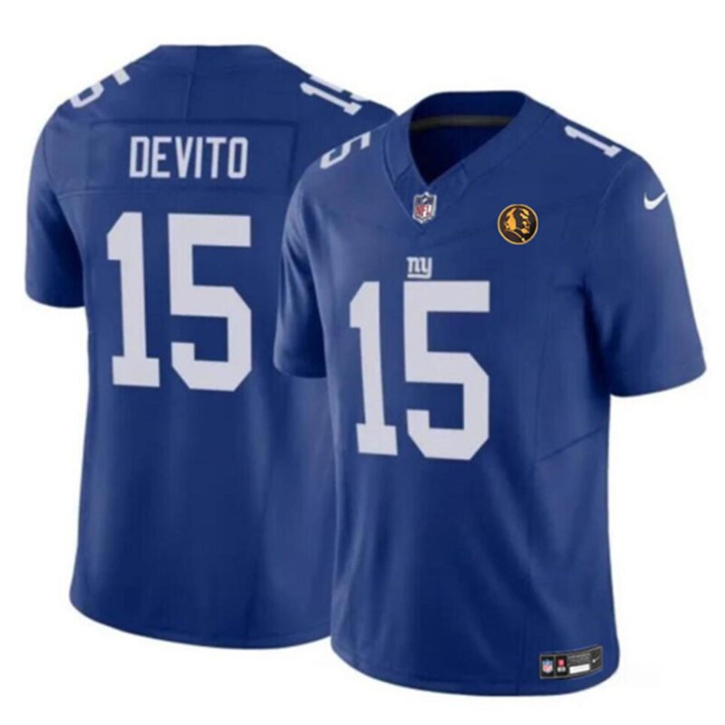 Blue New York Giants #15 Tommy DeVito 2023 F.U.S.E. With John Madden Patch Vapor Limited Stitched Football Jersey - NYG170