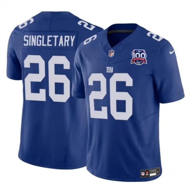 Blue New York Giants #26 Devin Singletary 2024 F.U.S.E. 100TH Season Patch Vapor Untouchable Limited Stitched Jersey - NYG121