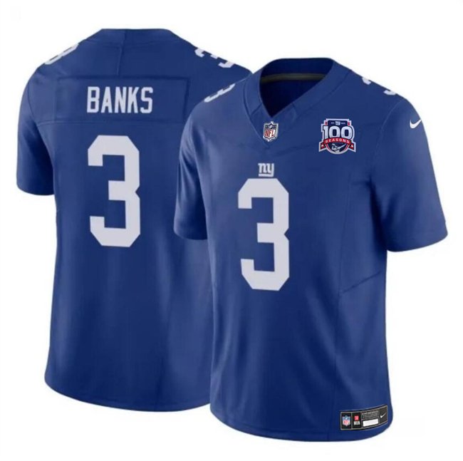 Blue New York Giants #3 Deonte Banks 2024 F.U.S.E. 100TH Season Patch Vapor Untouchable Limited Stitched Jersey - NYG203