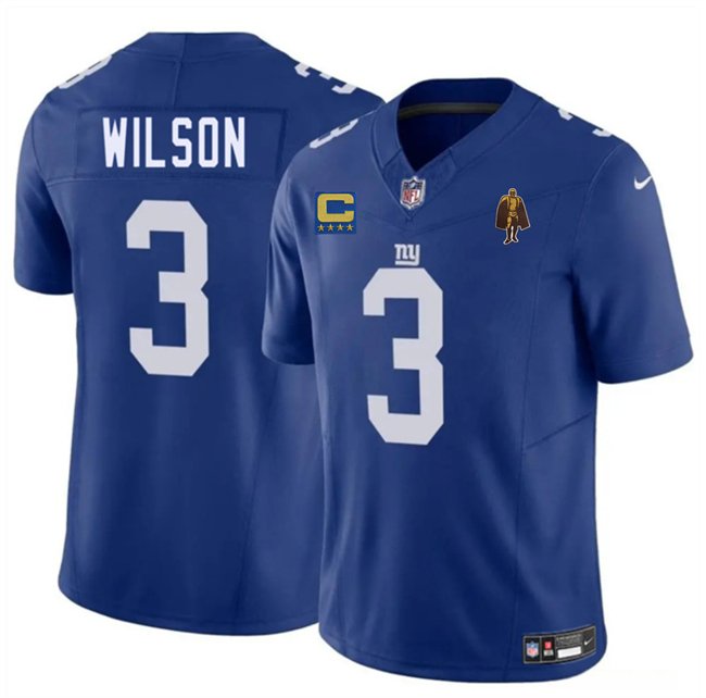 Blue New York Giants #3 Russell Wilson 2025 F.U.S.E. With 4-star C Patch And Walter Payton Patch Vapor Untouchable Limited Stitched Jersey - NYG140