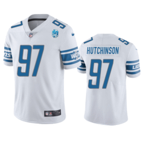 White Detroit Lions #97 Aidan Hutchinson 2023 90th Anniversary Vapor Untouchable Limited Stitched Jersey - DTL259