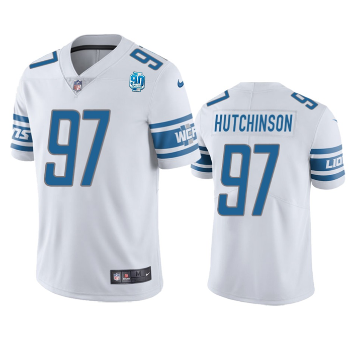White Detroit Lions #97 Aidan Hutchinson 2023 90th Anniversary Vapor Untouchable Limited Stitched Jersey - DTL259
