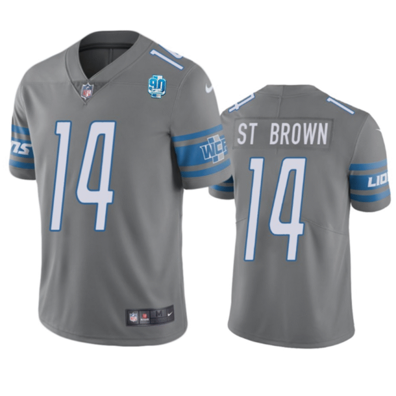 Grey Detroit Lions #14 Amon-Ra St. Brown 2023 90th Anniversary Vapor Untouchable Limited Stitched Jersey - DTL17