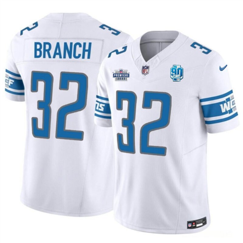 White Detroit Lions #32 Brian Branch 2023 F.U.S.E. With Prem1ere Patch 90th Anniversary Vapor Untouchable Limited Stitched Football Jersey - DTL152