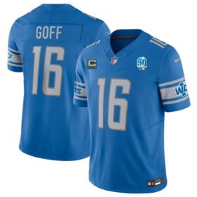 Blue Detroit Lions #16 Jared Goff 2023 F.U.S.E. With 1-Star C Patch And 90th Anniversary Vapor Untouchable Limited Stitched Jersey - DTL317