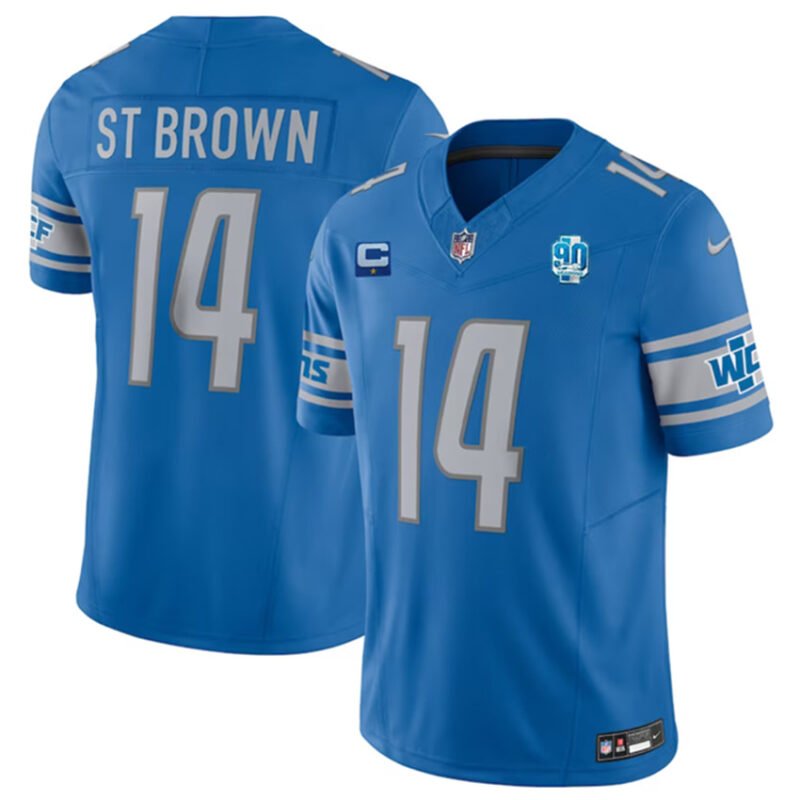 Blue Detroit Lions #14 Amon-Ra St. Brown 2023 F.U.S.E. With 1-Star C Patch And 90th Anniversary Patch Vapor Untouchable Limited Stitched Jersey - DTL359