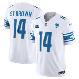 White Detroit Lions #14 Amon-Ra St. Brown 2023 F.U.S.E. With 1-Star C Patch And 90th Anniversary Patch Vapor Untouchable Limited Stitched Jersey - DTL122