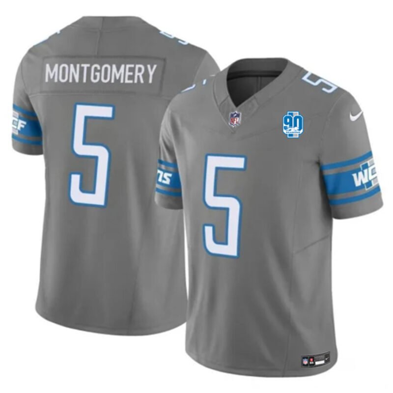 Grey Detroit Lions #5 David Montgomery 2023 F.U.S.E. 90th Anniversary Vapor Untouchable Limited Stitched Jersey - DTL93