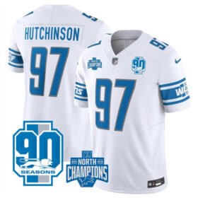 White Detroit Lions #97 Aidan Hutchinson 2023 F.U.S.E. 90th Anniversary NFC North Division Champions Vapor Untouchable Limited Stitched Jersey - DTL324