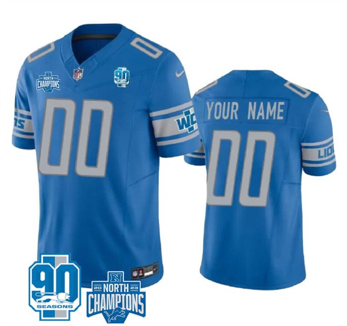 Blue Detroit Lions Active Player Custom 2023 F.U.S.E. 90th Anniversary NFC North Division Champions Vapor Limited Stitched Football Jersey - DTL369