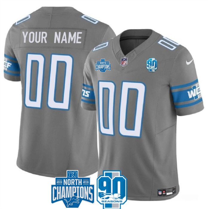 Grey Detroit Lions Active Player Custom 2023 F.U.S.E. 90th Anniversary NFC North Division Champions Vapor Limited Stitched Football Jersey - DTL278