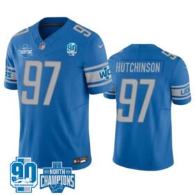Blue Detroit Lions #97 Aidan Hutchinson 2023 F.U.S.E. 90th Anniversary NFC North Division Champions Vapor Untouchable Limited Stitched Jersey - DTL284