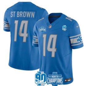 Blue Detroit Lions #14 Amon-Ra St. Brown 2023 F.U.S.E. NFC North Division Champions Vapor Untouchable Limited Stitched Jersey - DTL203