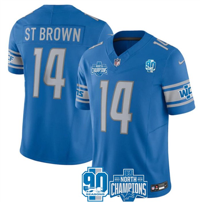 Blue Detroit Lions #14 Amon-Ra St. Brown 2023 F.U.S.E. NFC North Division Champions Vapor Untouchable Limited Stitched Jersey - DTL203