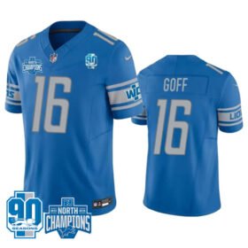 Blue Detroit Lions #16 Jared Goff 2023 F.U.S.E. 90th Anniversary NFC North Division Champions Vapor Untouchable Limited Stitched Jersey - DTL381