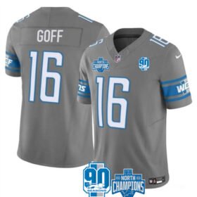 Grey Detroit Lions #16 Jared Goff 2023 F.U.S.E. 90th Anniversary NFC North Division Champions Vapor Untouchable Limited Stitched Jersey - DTL111