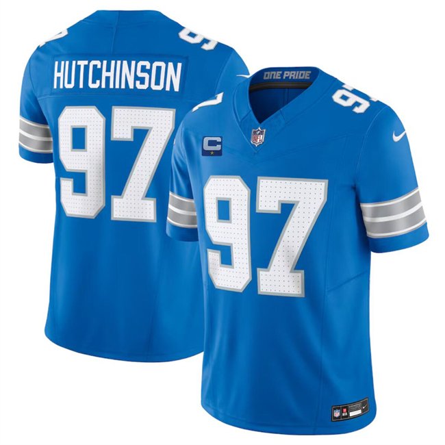 Blue Detroit Lions #97 Aidan Hutchinson 2024 F.U.S.E. With 1-Star C Patch Vapor Limited Stitched Jersey - DTL92
