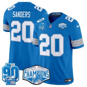 Blue Detroit Lions #20 Barry Sanders 2024 NFC North Champions 90th Anniversary Patch F.U.S.E. Vapor Limited Stitched Jersey - DTL277