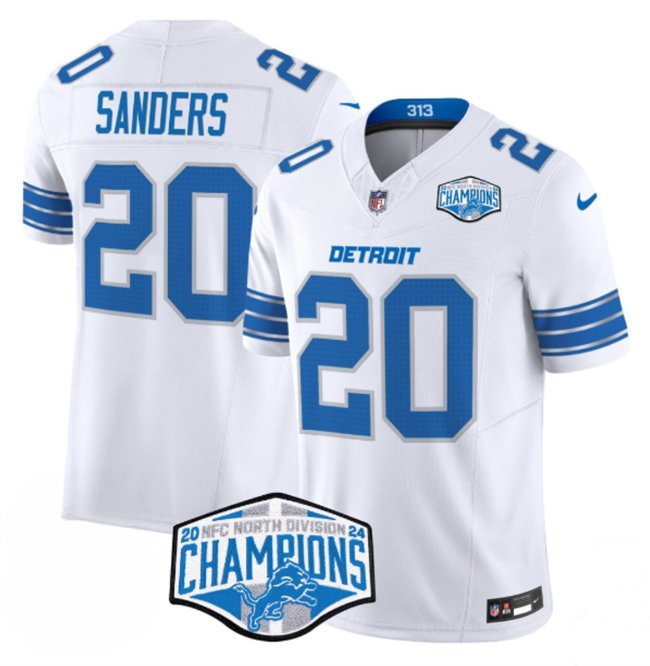 White Detroit Lions #20 Barry Sanders 2024 NFC North Champions F.U.S.E. Vapor Limited Stitched Jersey - DTL267