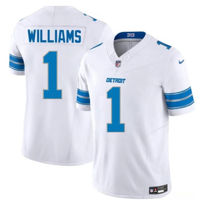 White Detroit Lions #1 Jameson Williams 2025 F.U.S.E. Vapor Limited Stitched Jersey - DTL135