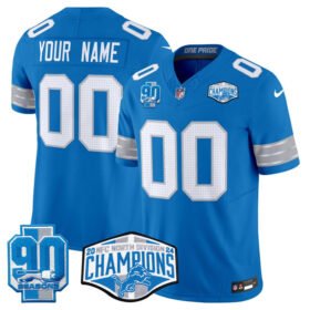 Blue Detroit Lions Active Player Custom 2024 NFC North Champions 90th Anniversary Patch F.U.S.E. Vapor Limited Stitched Jersey - DTL356