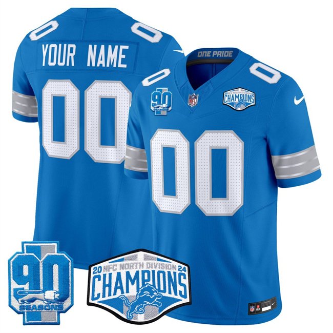 Blue Detroit Lions Active Player Custom 2024 NFC North Champions 90th Anniversary Patch F.U.S.E. Vapor Limited Stitched Jersey - DTL356