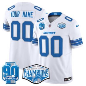 White Detroit Lions Active Player Custom 2024 NFC North Champions 90th Anniversary Patch F.U.S.E. Vapor Limited Stitched Jerseyy Patch F.U.S.E. Vapor Limited Stitched Jersey - DTL299