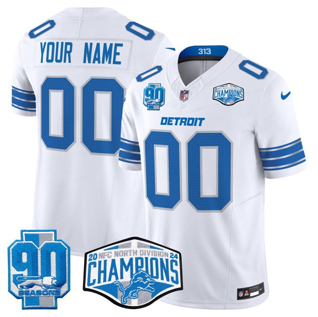 White Detroit Lions Active Player Custom 2024 NFC North Champions 90th Anniversary Patch F.U.S.E. Vapor Limited Stitched Jerseyy Patch F.U.S.E. Vapor Limited Stitched Jersey - DTL299