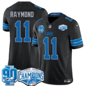 Black Detroit Lions #11 Kalif Raymond 2024 NFC North Champions 90th Anniversary Patch F.U.S.E. Vapor Limited Stitched Jersey - DTL25