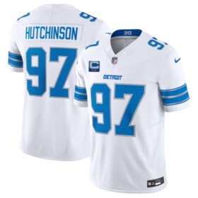 White Detroit Lions #97 Aidan Hutchinson 2025 F.U.S.E. With 2-Star C Patch Vapor Limited Stitched Jersey - DTL72