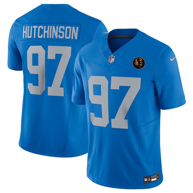 Blue Detroit Lions #97 Aidan Hutchinson 2025 F.U.S.E.With John Madden Patch Vapor Limited Stitched Jersey - DTL326