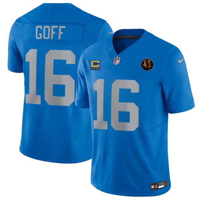 Blue Detroit Lions #16 Jared Goff 2025 F.U.S.E.With 4-Star C Patch And John Madden Patch Vapor Limited Stitched Jersey - DTL304