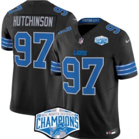 Black Detroit Lions #97 Aidan Hutchinson 2024 NFC North Champions F.U.S.E. Vapor Limited Stitched Jersey - DTL143