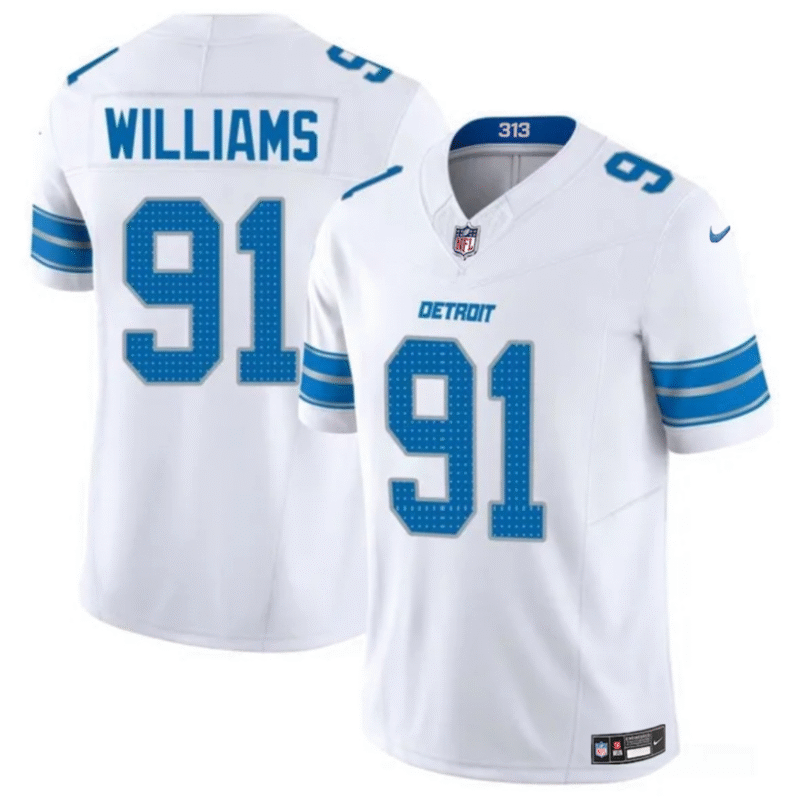 White Detroit Lions #91 Tyleik Williams 2025 Draft F.U.S.E. Vapor Limited Stitched Jersey - DTL73