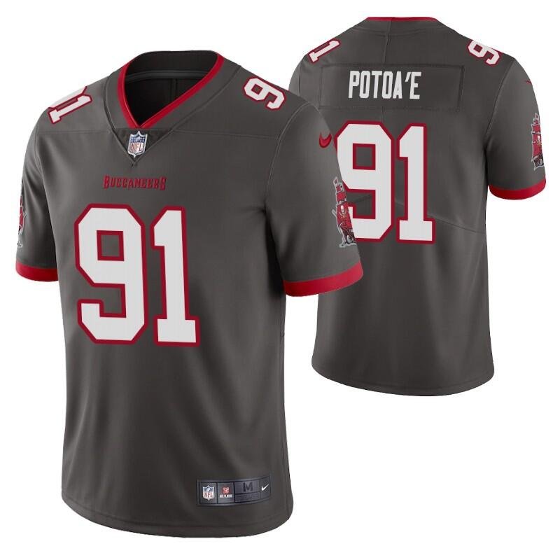 Grey Tampa Bay Buccaneers #91 Benning Potoa'e Vapor Untouchable Limited Stitched Jersey - TBB147