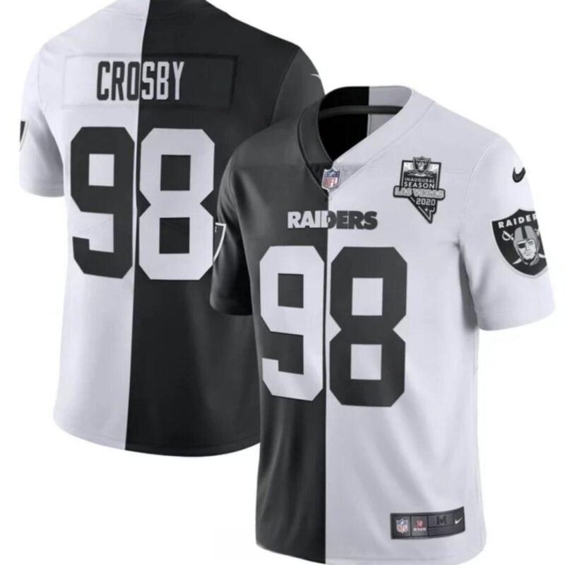 Las Vegas Raiders #98 Maxx Crosby Black & White Split With 2020 Inaugural Patch Vapor Limited Stitched Jersey - LVR214